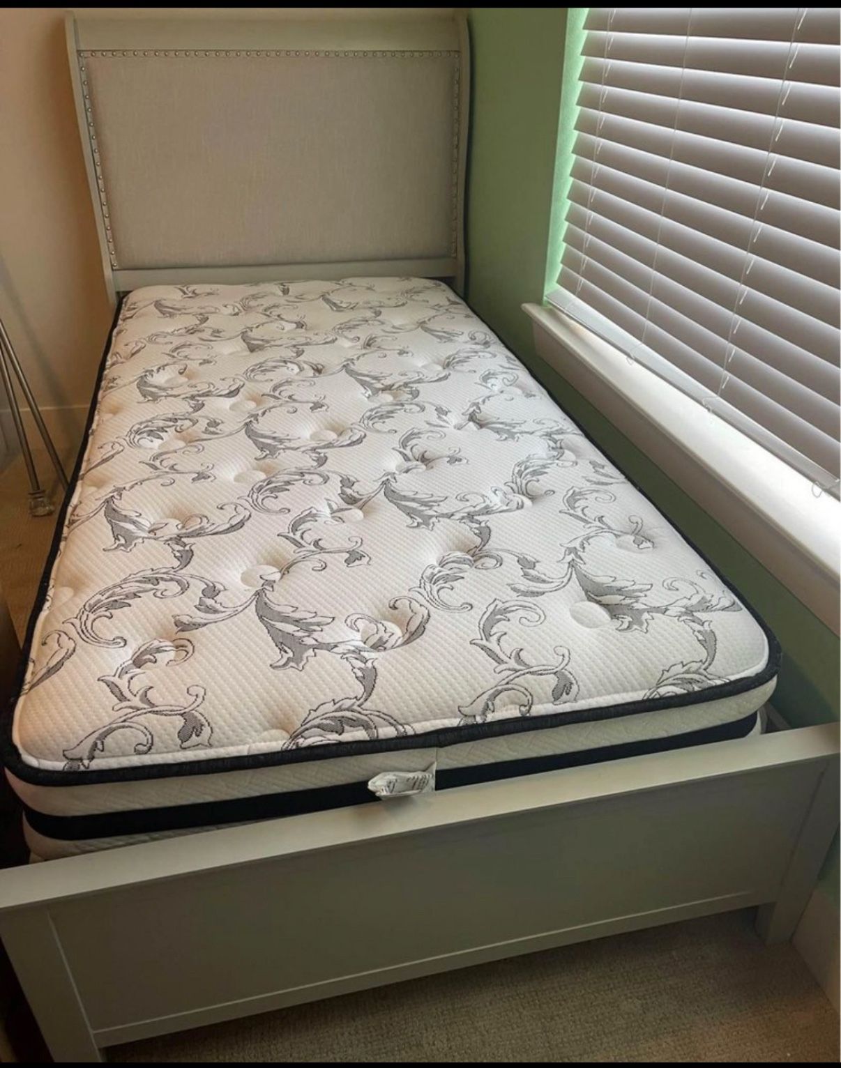 Gray Twin Size Bed And Pillow Top Mattress