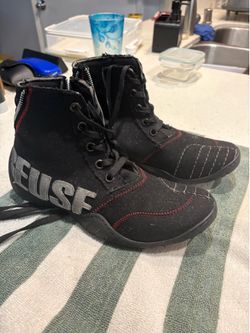 Refuse To Be Usual Black Canvas High Top Zip Punk Sneaker Boots Size 27.5 US Men 9.5