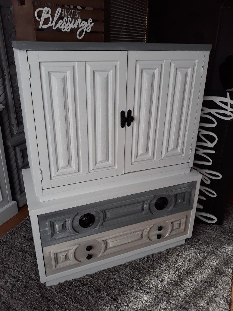 Rustic Grey And White Tall Dresser 