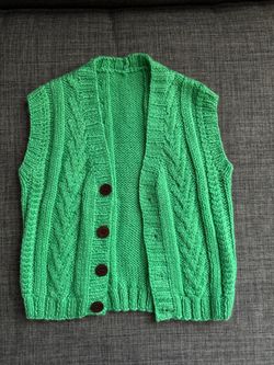 Crochet Boy’s Green Vest Cardigan