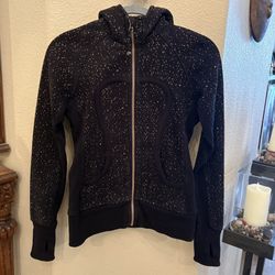 LULULEMON Women Scuba Black Cream Pattern Speckled Zip-Up Hoodie Jacket Size 4