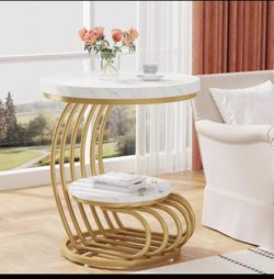 Tribesigns Gold Round End Table: 2 Tiers Side Table Set of 2 with Storage Shelf