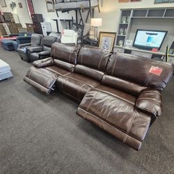 Brown Leather Double Power Recliner Sofa 
