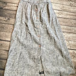 Vintage Linen Front Button Mid Length Light Brown Skirt SZ 5/6