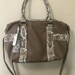 XOXO Medium Brown Faux Snake Trim Studded Vinyl Handbag Tote Bag Purse NWT $69