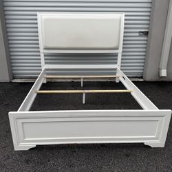 Queen White Faux Leather  Bed Frame