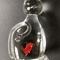 Vintage Crystal Cat Paperweight /Goldfish In Tummy 