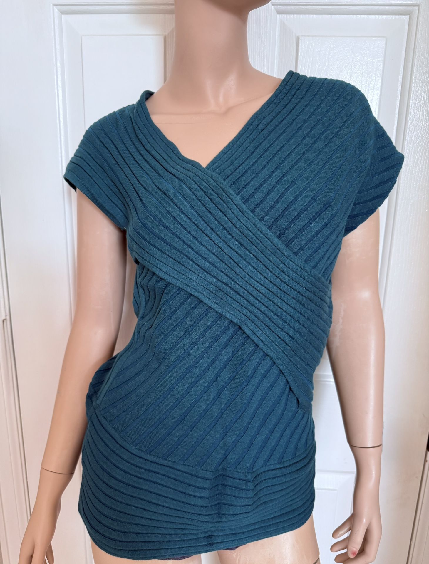 Vintage Carabella Ribbed Wrap Tunic Top Size L Teal Hard to Find Brand New
