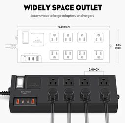 Open box Surge Protector Power Strip Waterproof, Outdoor Extension Cord Multiple Outlets with USB A + C Fast Charging, Waterproof Electrical Box Elect
