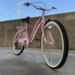 PINK WOMEN’S CRUISER BIKE 26” | SHIMANO GEARS | COMFORT SEAT