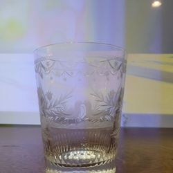 Antique Victorian Etched Crystal Tumbler - Elegant Swan & Floral Motif Water Glass, Wheel-Engraved Elegance Circa 1890