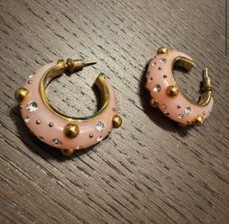Celine Pink Hoop Enamel Crystals Stones Earrings