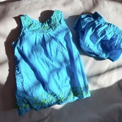 🌸 Baby Girl Blue Dress & Bloomer Set (Size 24M)🌸