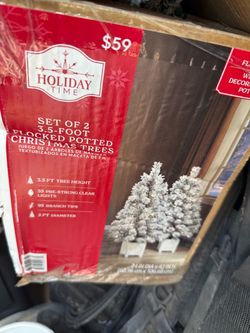 2 Flocked Potted Pre-lit Christmas Trees
