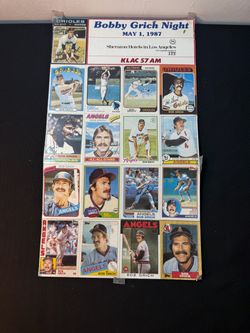 1987 Bobby Grich Night 17-Card Uncut Sheet Angels Orioles Vintage Baseball