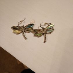 Sterling Silver Abalone Dragonfly Earrings