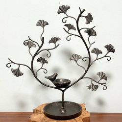 Jewelry Wrought Iron Display Bird And Twig Tree With Nest Trinket Holder