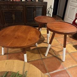 3 Pc Set Daisy Mid Tone Solid Wood Coffee Table And End Tables Set 