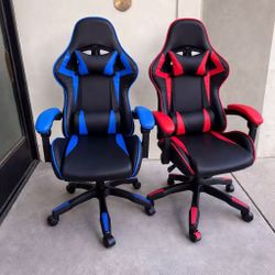 New In Box $75 Each Gamer Gaming Game Officer Computer Chair Black With Red Or Blue Accent Reclinable Racing Style Seat 