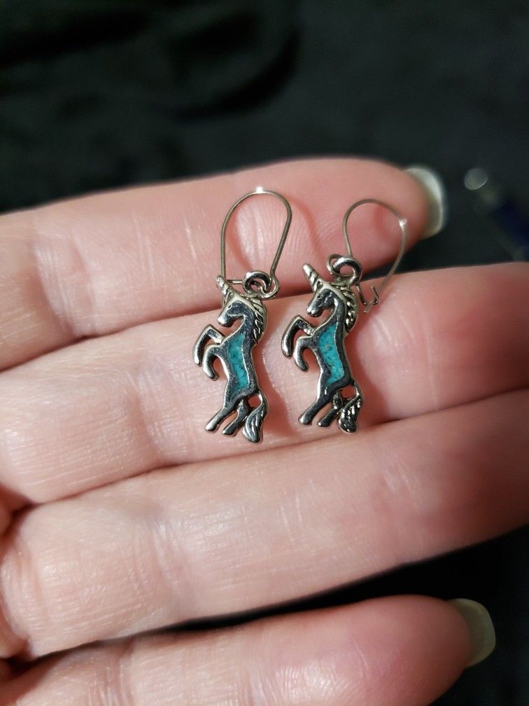 Turquoise & Sterling Silver Unicorn Earrings 