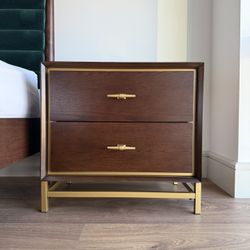 Safavieh Modern Nightstands - Walnut & Gold Finish - Like New
