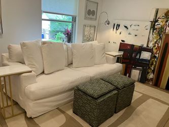 Macy's Brenalee 93" Performance Fabric Slipcover Sofa with Four Accent Pillows