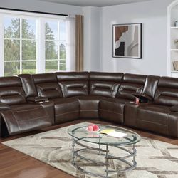 Brand New Brown Leather Power Reclining Sectional Sofa