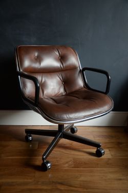 Mid Century Charles Pollock Steelite Office Chair by Knoll Brown Leather MINT CONDITION