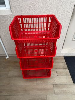 Red Basket with 4 Shelves in Impact Resistant Plastic Fruit and Vegetable