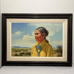 Vintage Willis M. Rue American Oil on Canvas Painting Navajo Woman “Shepherdess”