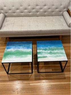 Custom Epoxy Resin Side Table Set – Ocean Design