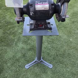Ohio Forge Pro Series 6" Bench Grinder mounted on a pedestal stand