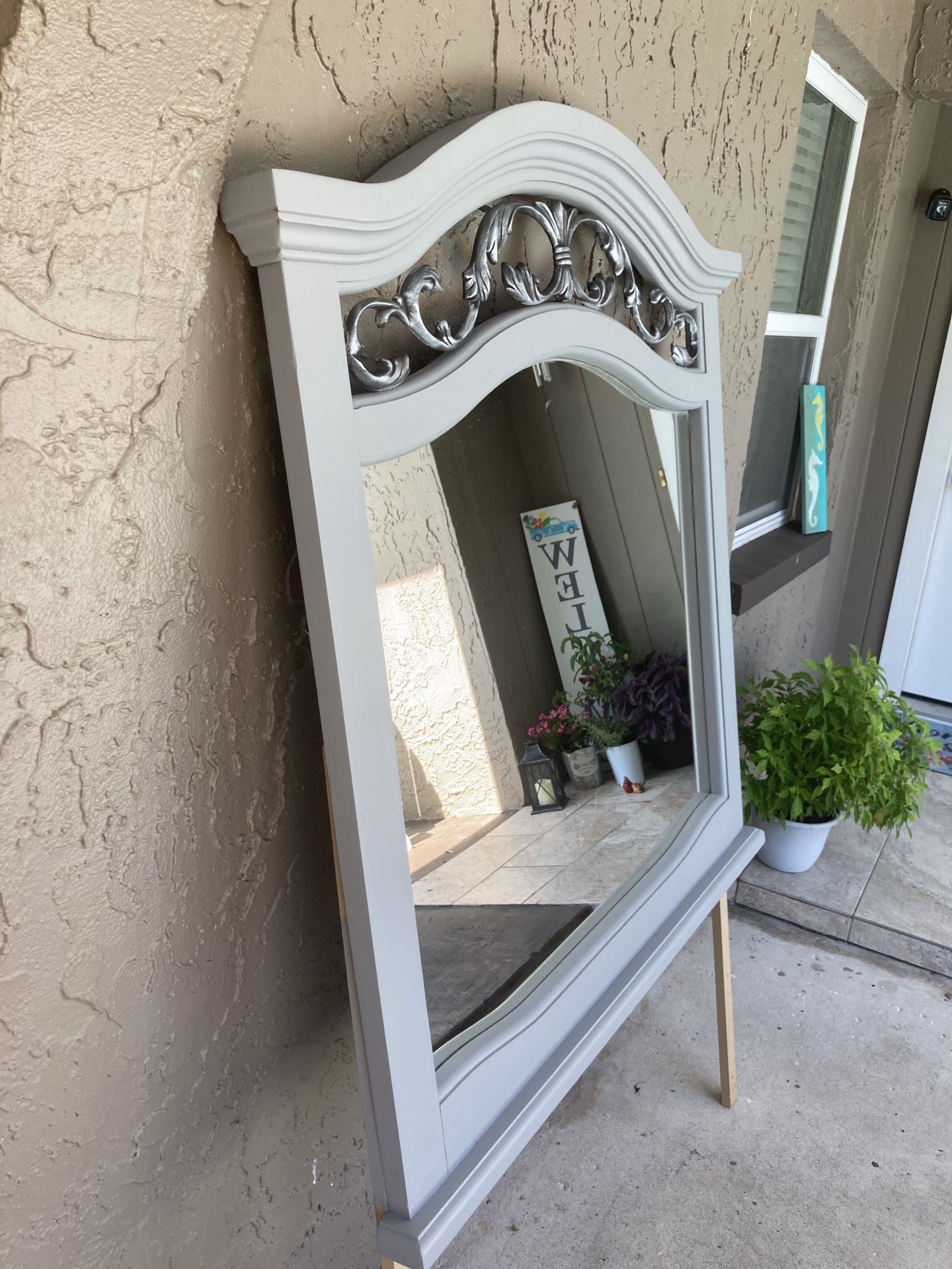 Large Dresser And Mirror Grey Silver 