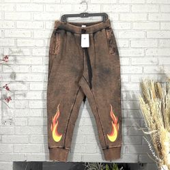 Nike Graphic Flame Heavyweight Athletic Gym Brown Jogger Sweatpants Mens 3XL NEW