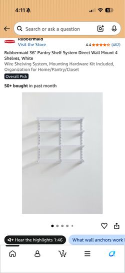Rubbermaid 36" Pantry Wire Shelf System, White