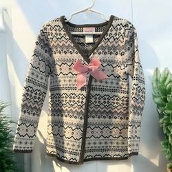 Little Lass Pink and Gray Knit Cardigan with Pink Bow Size 6