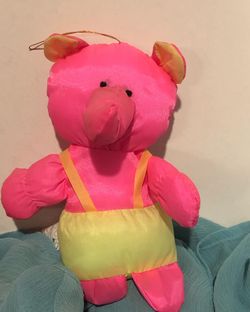 Neon pink and yellow elephant 🐘/ aardvark plushie doll