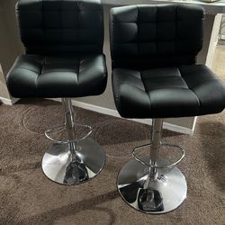 Bar Stools Set of 2 - Modern Leather Adjustable Swivel Barstools