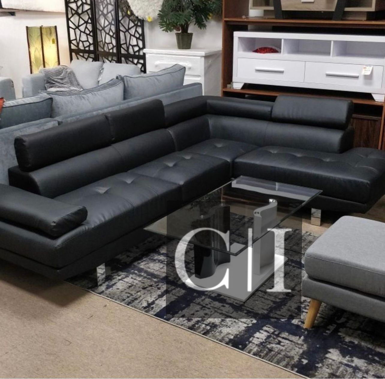 New Black Sectional Sofa Couch 
