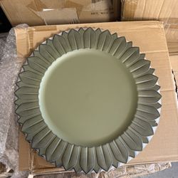 Charger Plates 13" Round Olive Green with Sunflower Rim - Matte