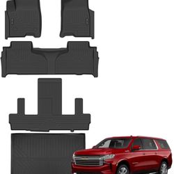 Floor Mats & Cargo Liner for 2021-2024 2025 Chevrolet/Chevy Suburban/GMC Yukon XL 7 Seats All Weather Protection TPE Rubber Automotive Floor Liners Ac