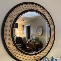 Large Round Mirror With Black And Beige 