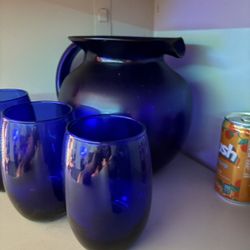 Cobalt blue picture and drinking glasses