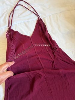 Burgundy Lace Trim Spaghetti Strap Dress