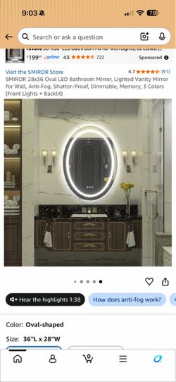 SMIROR 28x36 Oval LED Bathroom Mirror