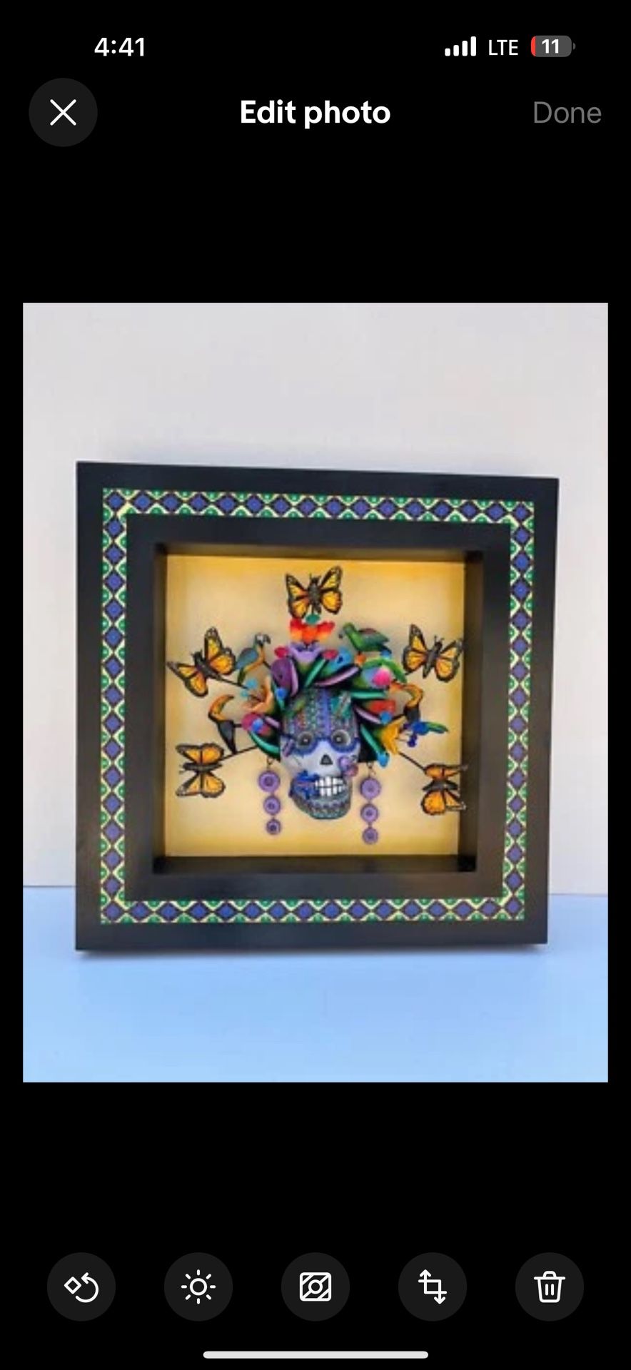 Mexican Folk Art Shadow Box – Day of the Dead Skull, Monarchs & Birds 17.5”