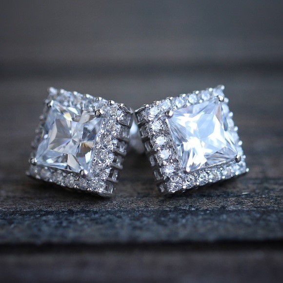 "Square Princess Cut CZ Stud 925 Silver Plated Earrings for Women, P1046
 
  