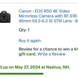 Canon EOS R50 4k Video Mirrorless Camera With RF-S18 45 Mm Lens