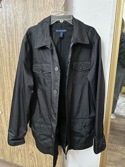 Material London Black Jacket Zipper With Button Front Breathable Fabric Inside Size S Unisex Men Women