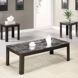 1 Coffee Table and 2 End Tables With Smooth Marble Like Tops! Lowest Prices!